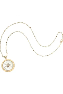 FOREVER SUNDIAL CARVED MOP PENDANT- SATELLITE CHAIN