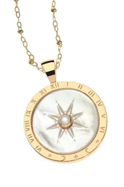 FOREVER SUNDIAL CARVED MOP PENDANT- SATELLITE CHAIN